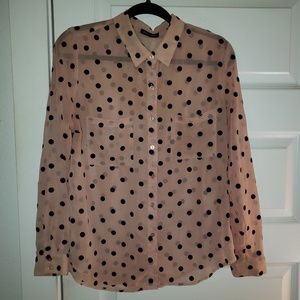 American Apparel pink chiffon top with polka dots